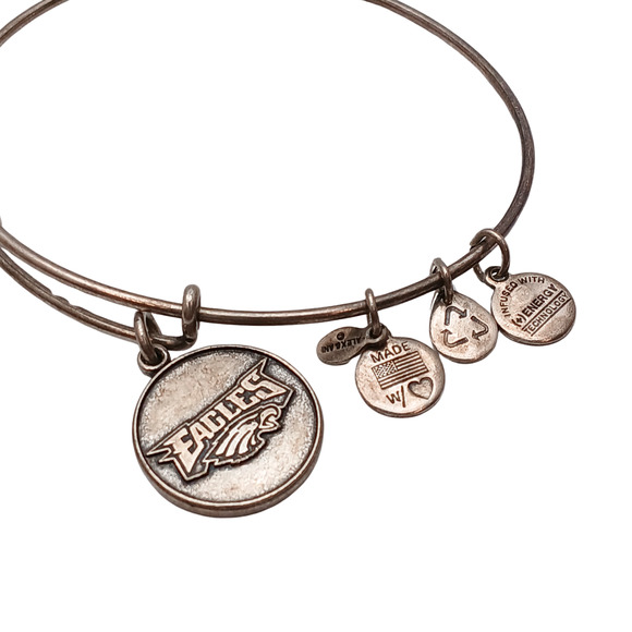 Alex and Ani 20173 Silver Tone NFL Eagles Charm Bangle Bracelet Adjustable - Picture 2 of 8